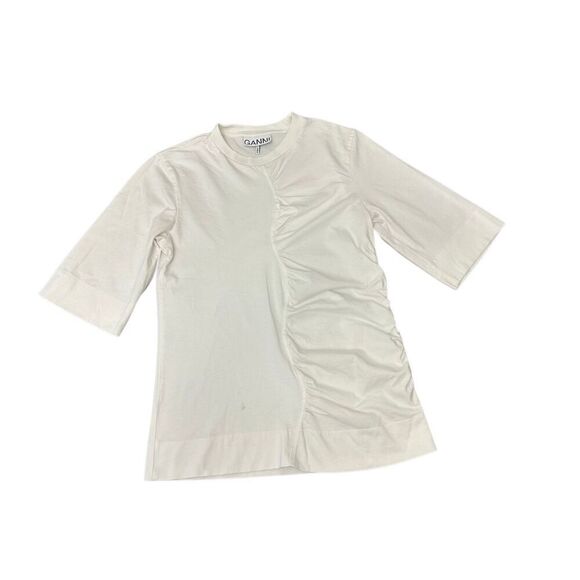 GANNI White Ruched T-Shirt Sz: XXS - Picture 3 of 7